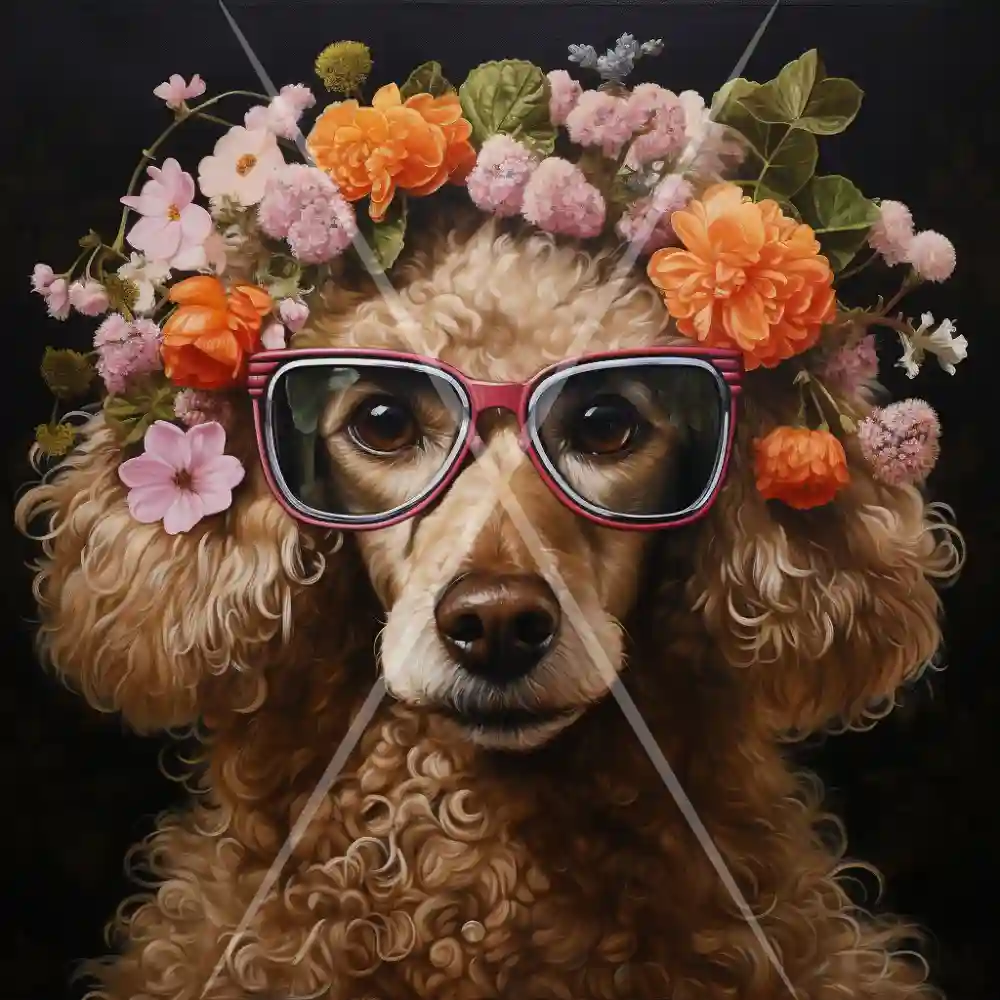 ggaul_fawn_poodle_with_glasses_and_flowers_around_relistic_1b83ca46-3dcf-4650-a732-3aa365524198.png