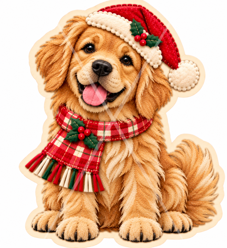Świąteczny golden retriever z czapką Mikołaja.png