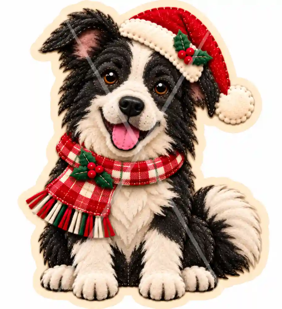 Haftowany pies Border Collie w świątecznym stroju.png