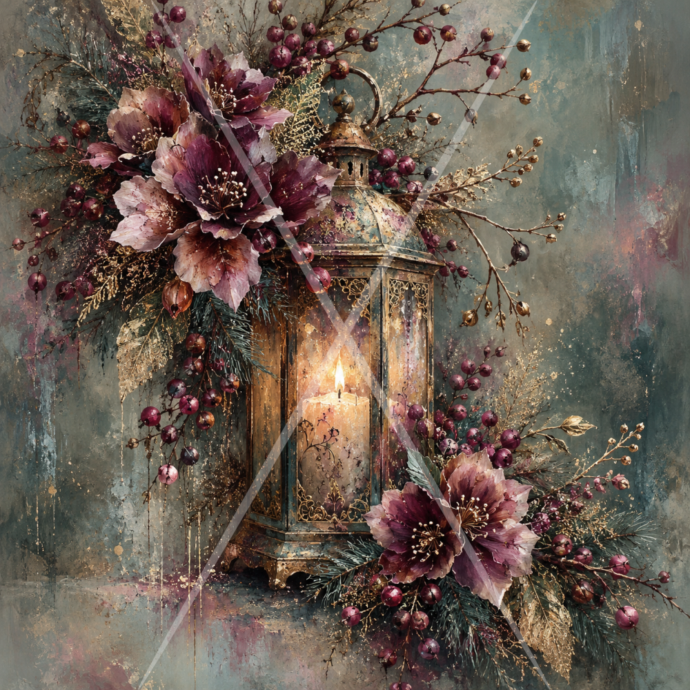 Antique Lantern in Winter Blooms.png
